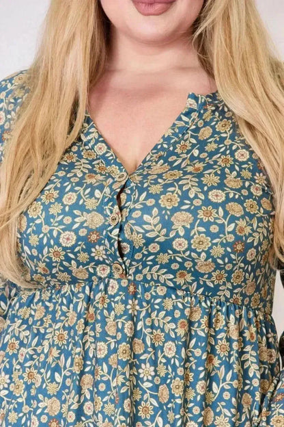 Heimish Full Size Floral Half Button Long Sleeve Blouse - Bad Moms Club