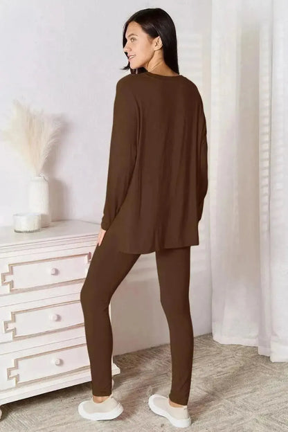 Basic Bae Full Size V-Neck Soft Rayon Long Sleeve Top and Pants Lounge Set - Bad Moms Club