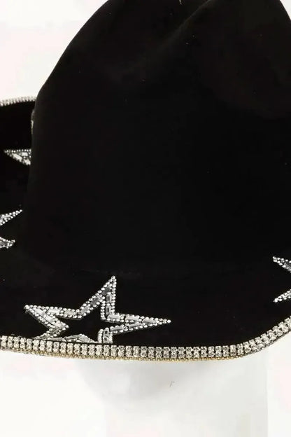 Fame Rhinestone Star Wide Brim Faux Suede Hat - Bad Moms Club