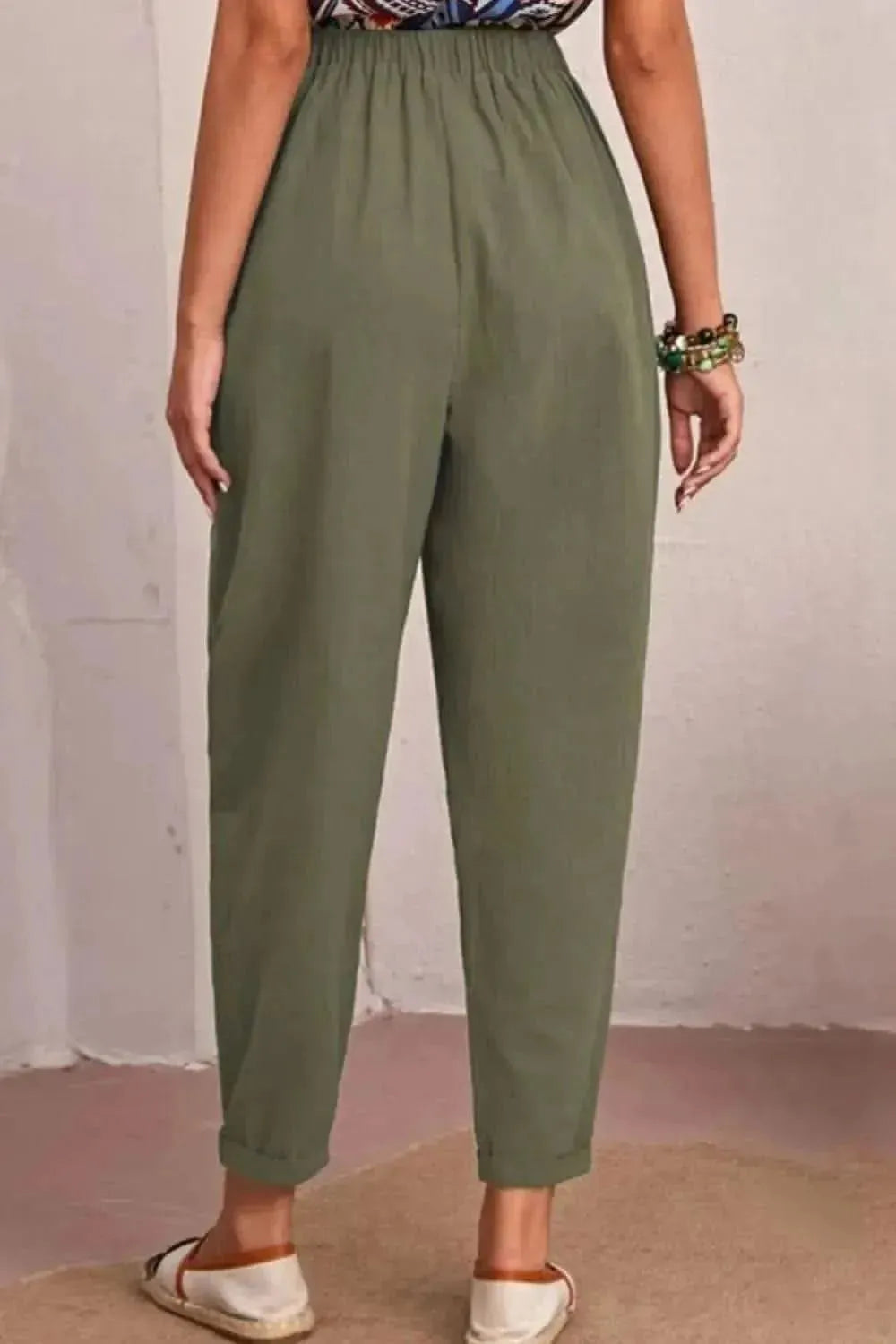 Elastic Waist Pocket Tapered Pants - Bad Moms Club