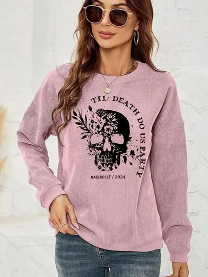 Skull Graphic Dropped Shoulder Sweatshirt - Bad Moms Club