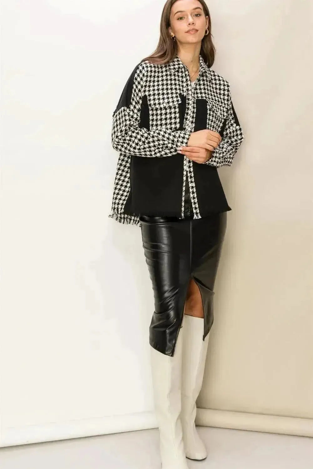 HYFVE Houndstooth Contrast Raw Hem Jacket - Bad Moms Club