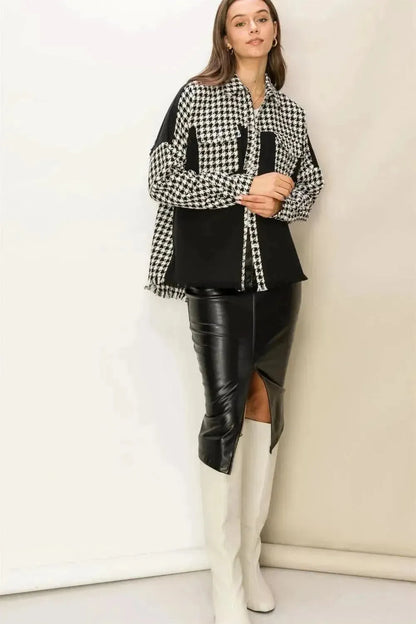 HYFVE Houndstooth Contrast Raw Hem Jacket - Bad Moms Club