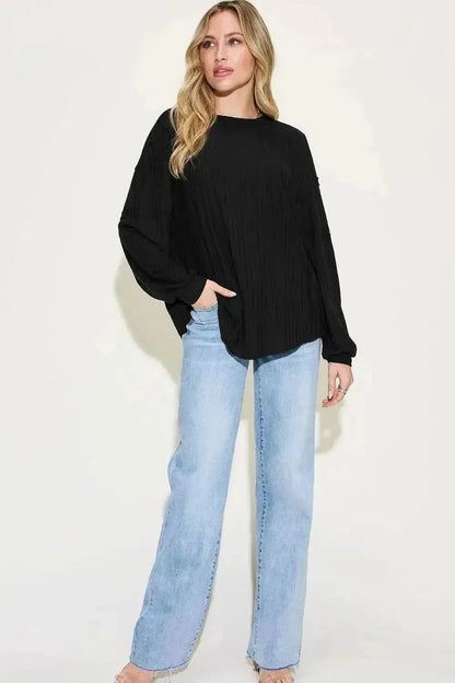 Basic Bae Full Size Ribbed Round Neck Long Sleeve T-Shirt - Bad Moms Club