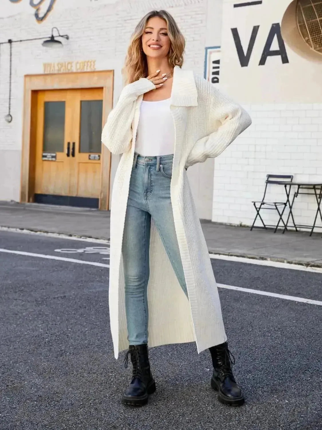 Full Size Collared Open Front Duster Cardigan - Bad Moms Club
