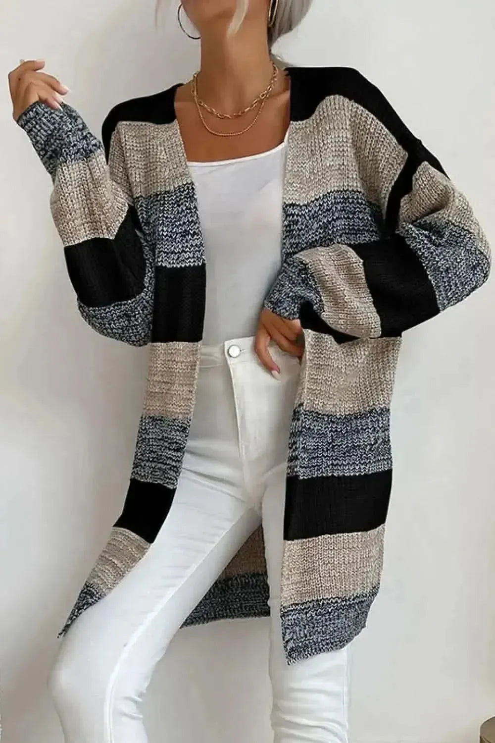 Striped Long Sleeve Duster Cardigan - Bad Moms Club