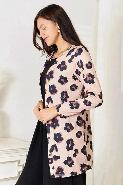 Double Take Printed Button Front Longline Cardigan - Bad Moms Club
