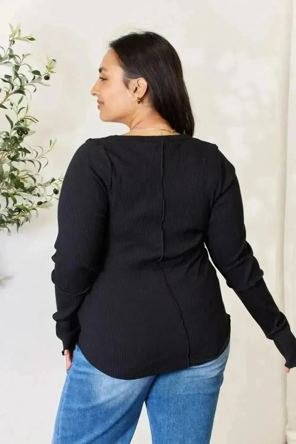 Culture Code Full Size Ribbed Round Neck Long Sleeve Top - Bad Moms Club