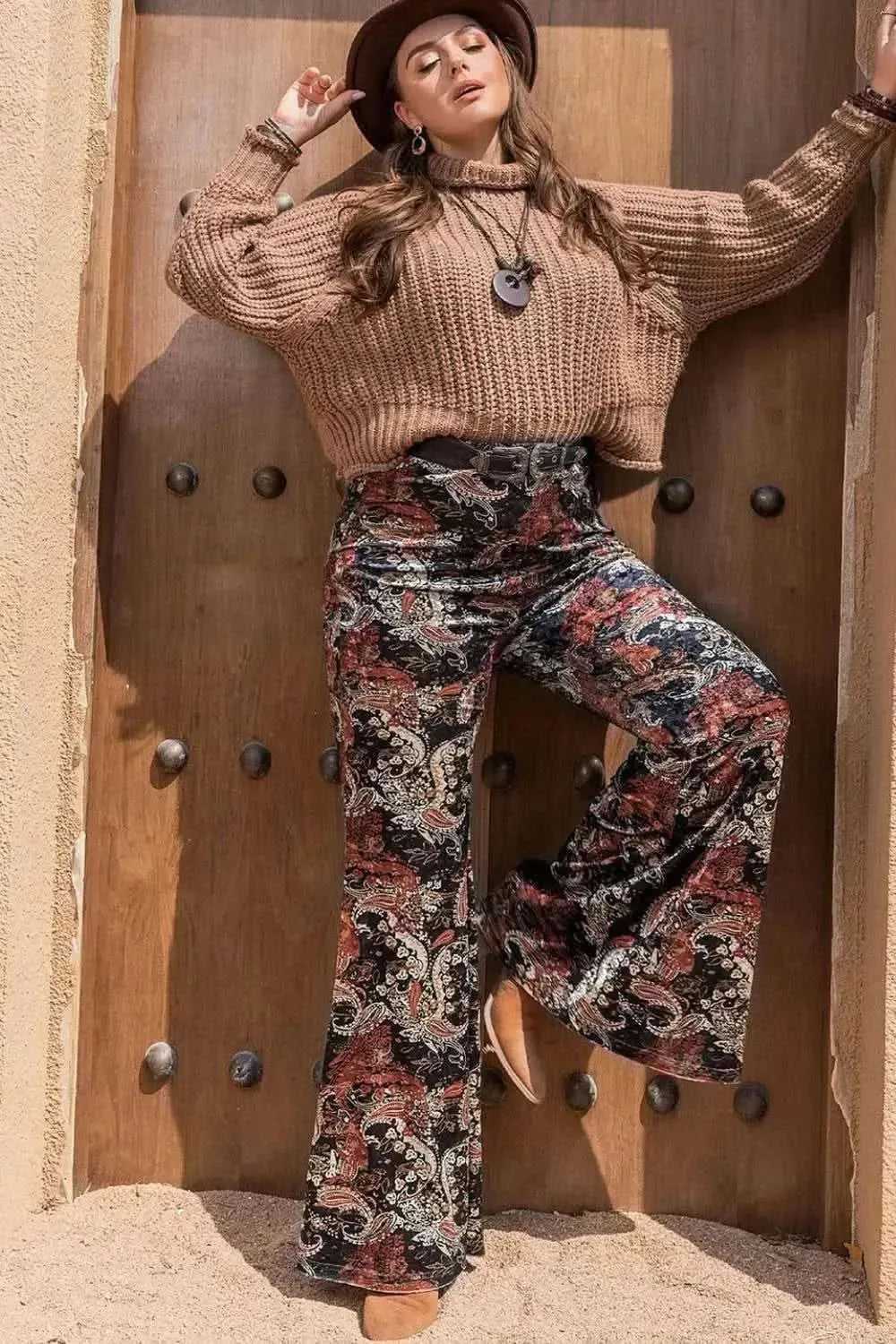 Plus Size Printed Wide Leg Long Pants - Bad Moms Club