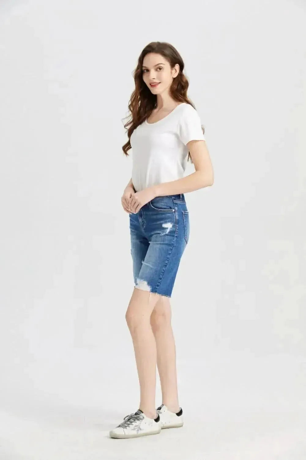 BAYEAS Full Size Super High Rise Denim Bermuda Shorts - Bad Moms Club