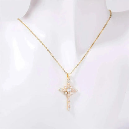 Stainless Steel Inlaid Zircon Cross Necklace - Bad Moms Club