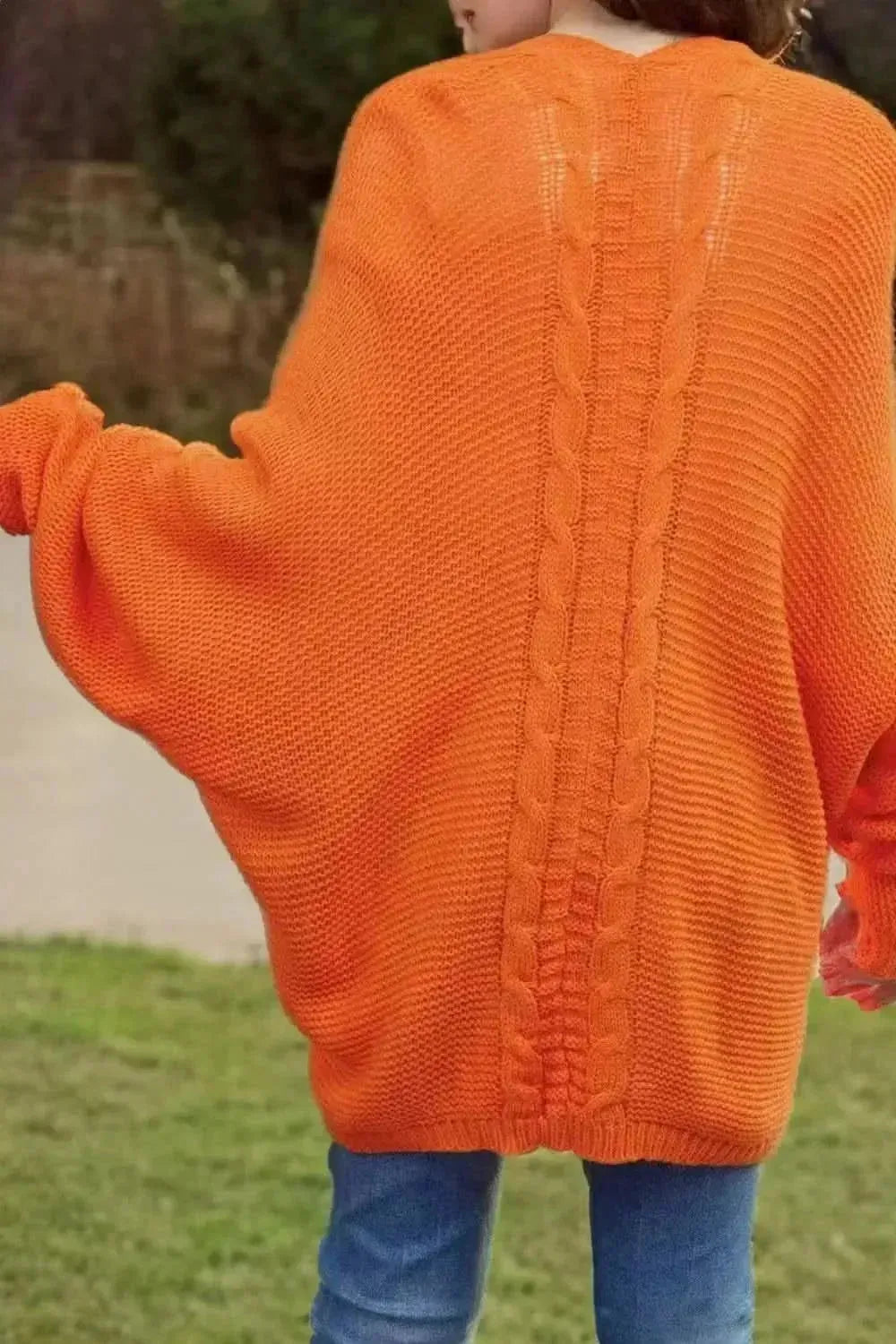 Cable-Knit Open Front Cardigan with Pockets - Bad Moms Club