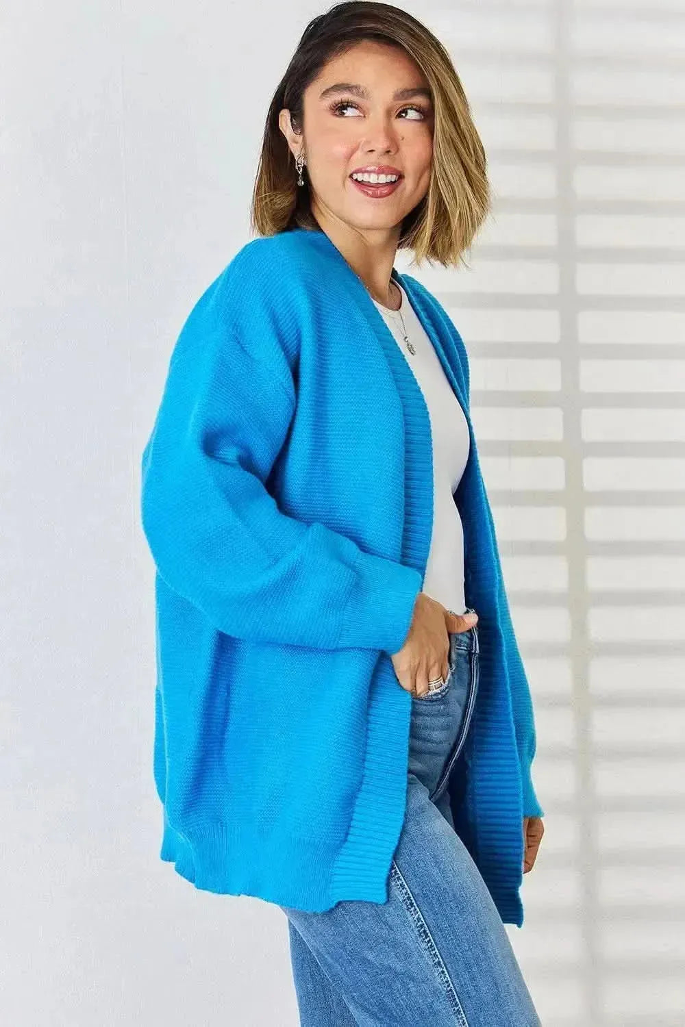 Open Front Dropped Shoulder Cardigan - Bad Moms Club