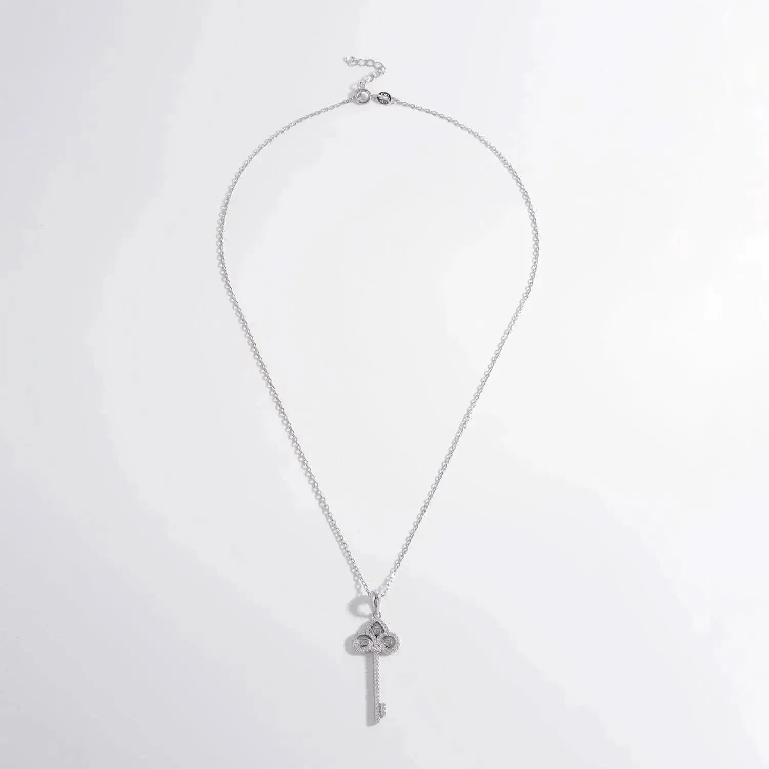925 Sterling Silver Inlaid Zircon Key Shape Necklace - Bad Moms Club