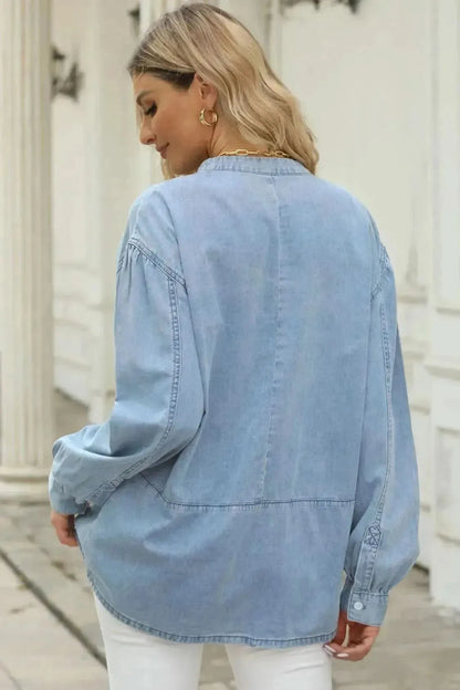 Notched Neck Denim Top - Bad Moms Club