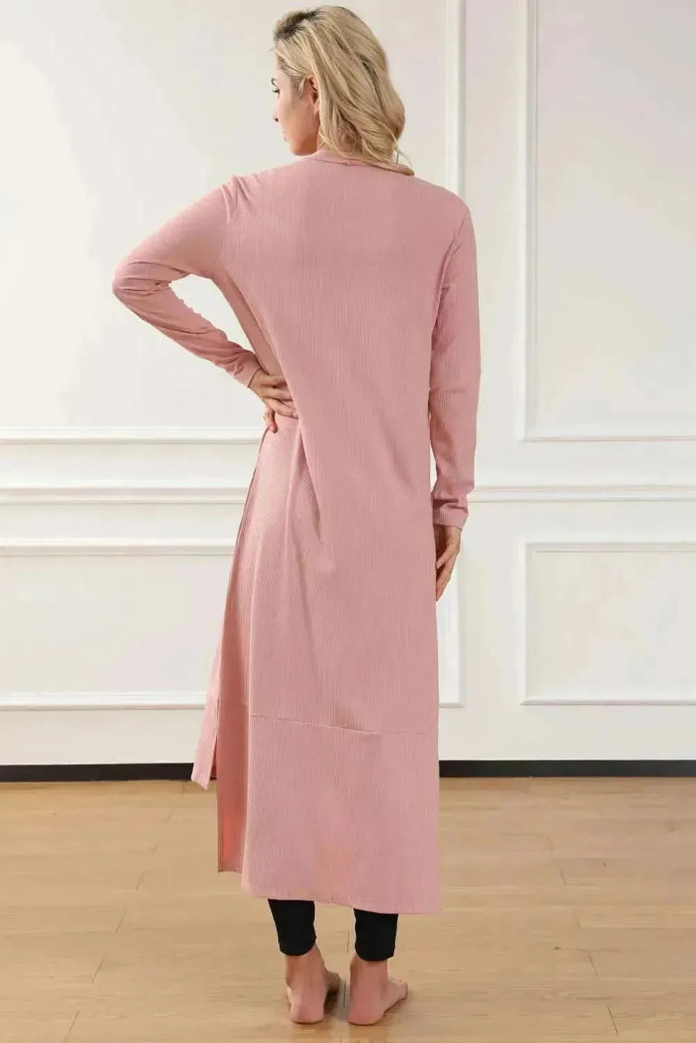 Button Up High-Low Long Sleeve Slit Cardigan - Bad Moms Club