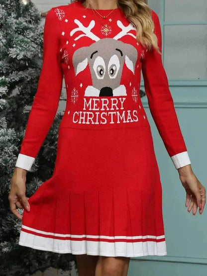 MERRY CHRISTMAS Graphic Pleated Sweater Dress - Bad Moms Club