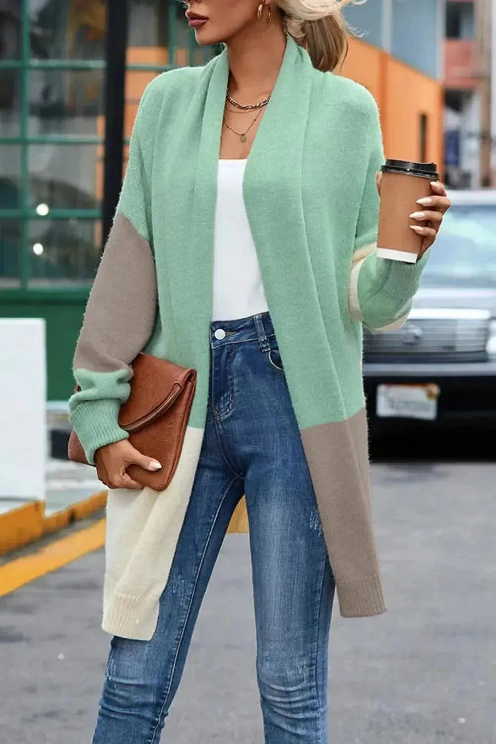 Color Block Long Sleeve Cardigan - Bad Moms Club