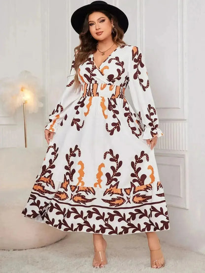 Honey Plus Size Printed Surplice Flounce Sleeve Dress - Bad Moms Club