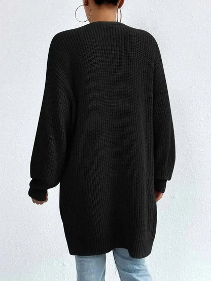 Open Front Dropped Shoulder Slit Cardigan - Bad Moms Club