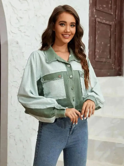Color Block Crop Jacket with Pockets - Bad Moms Club