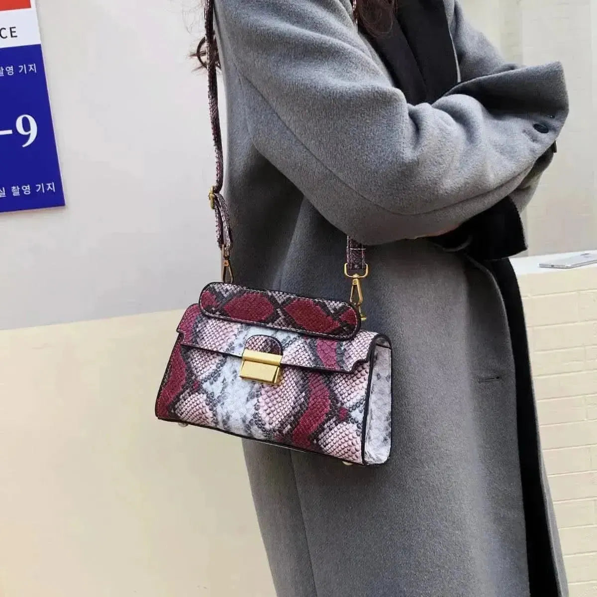 PU Leather Snakeskin Print Crossbody Bag - Bad Moms Club
