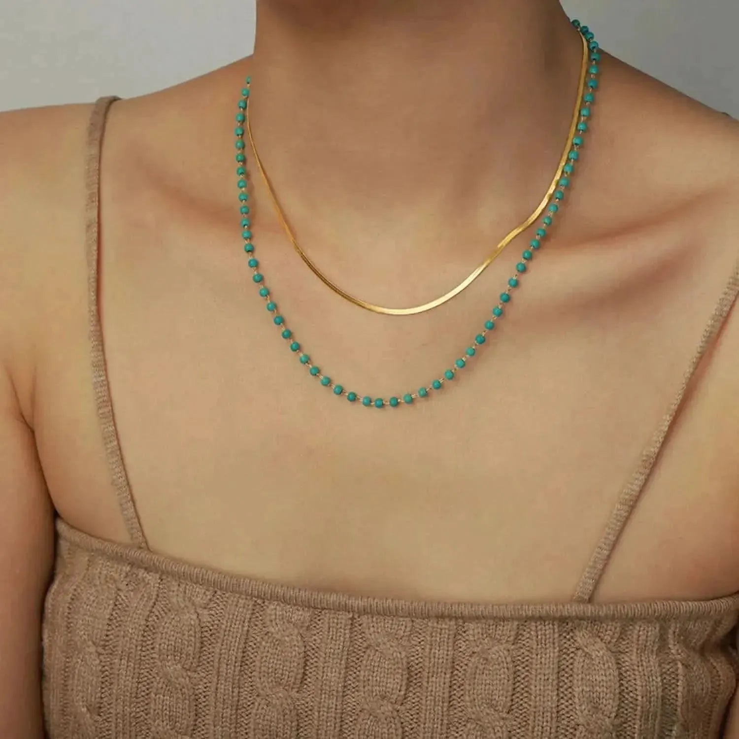 Turquoise Titanium Steel Double-Layered Necklace - Bad Moms Club
