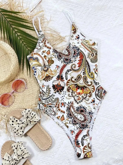Printed Tie Back Scoop Neck One-Piece Swimsuit - Bad Moms Club