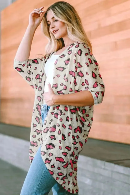 Printed Open Front Half Sleeve Cardigan - Bad Moms Club