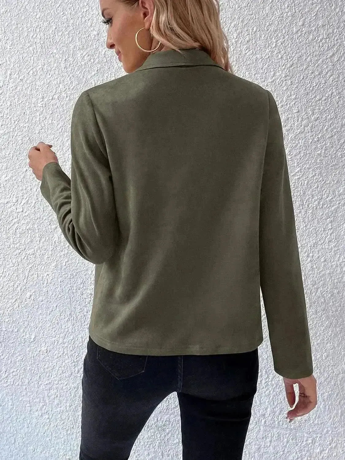 Collared Neck Long Sleeve Jacket - Bad Moms Club