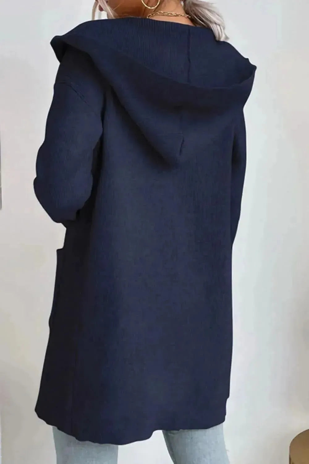 Ribbed Open Front Hooded Cardigan with Pockets - Bad Moms Club