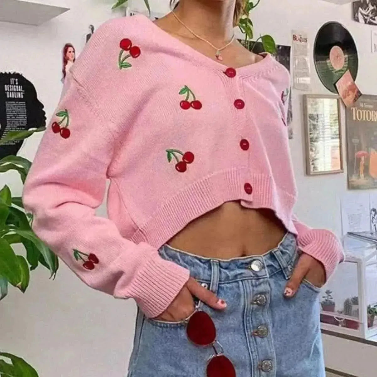 Cherry Button Down Cardigan - Bad Moms Club