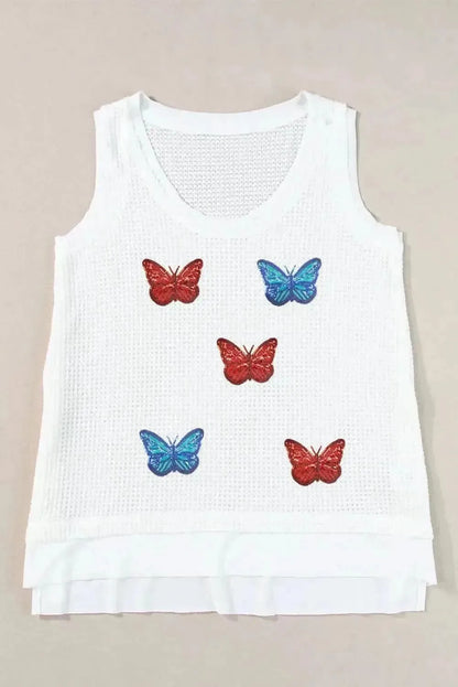 Sequin Butterfly Round Neck Tank - Bad Moms Club