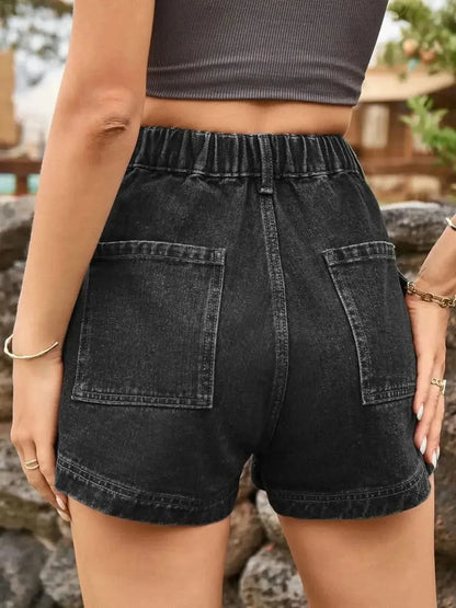 High Waist Denim Shorts with Pockets - Bad Moms Club