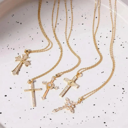 Stainless Steel Inlaid Zircon Cross Necklace - Bad Moms Club