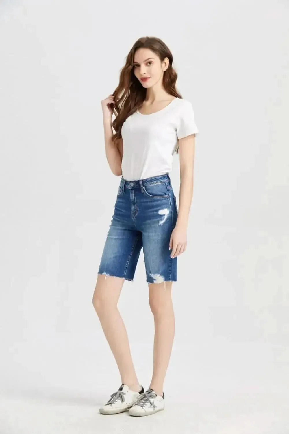 BAYEAS Full Size Super High Rise Denim Bermuda Shorts - Bad Moms Club