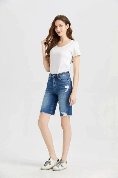 BAYEAS Full Size Super High Rise Denim Bermuda Shorts - Bad Moms Club