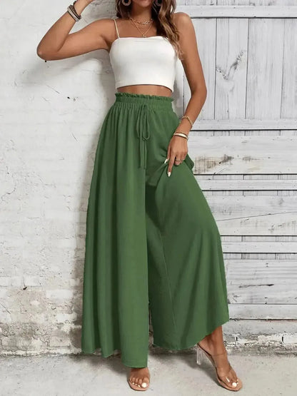 Honey Tied High Waist Wide Leg Pants - Bad Moms Club