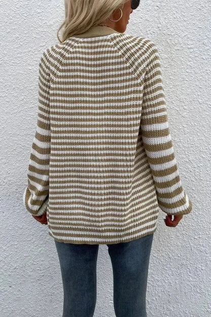 Striped V-Neck Button-Down Cardigan - Bad Moms Club