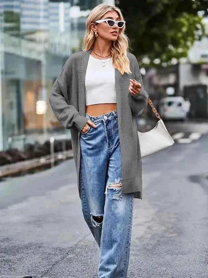 Long Sleeve Waffle-Knit Cardigan - Bad Moms Club