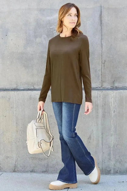 Basic Bae Full Size Round Neck Long Sleeve Top - Bad Moms Club