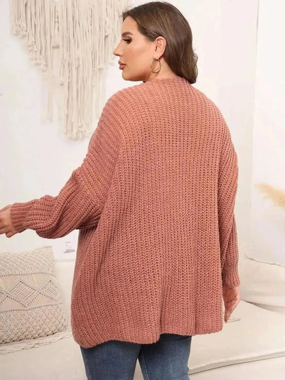 Plus Size Open Front Dropped Shoulder Knit Cardigan - Bad Moms Club