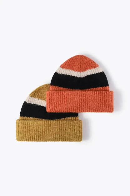 Tricolor Cuffed Knit Beanie - Bad Moms Club