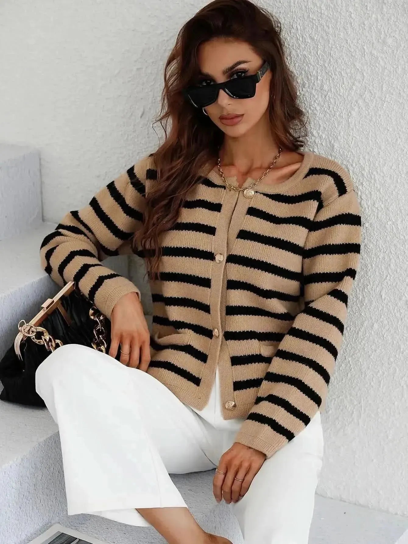 Woven Right Striped Button Front Cardigan - Bad Moms Club