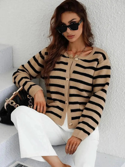 Woven Right Striped Button Front Cardigan - Bad Moms Club
