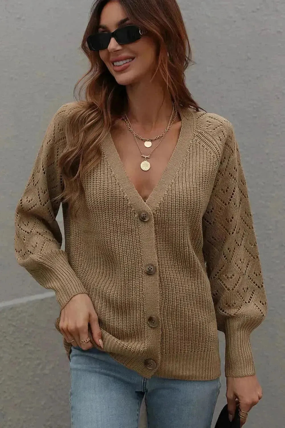 Rib-Knit Plunge Raglan Sleeve Cardigan - Bad Moms Club