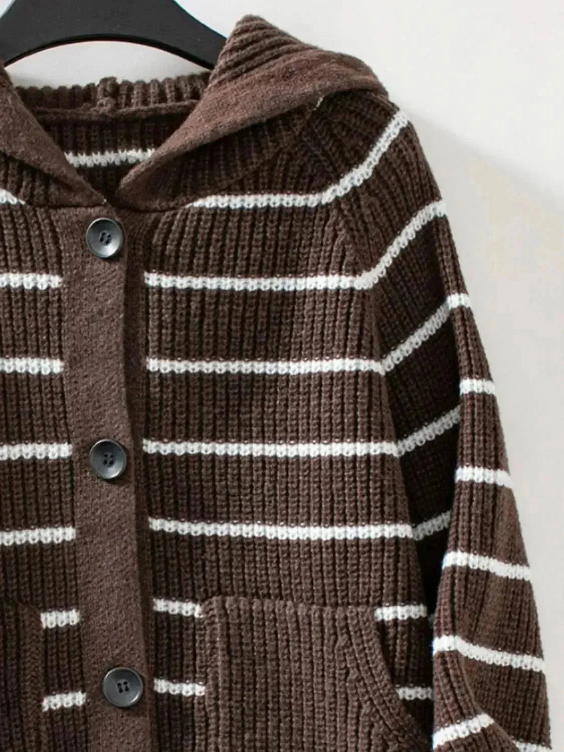 Striped Button Up Long Sleeve Hooded Cardigan - Bad Moms Club