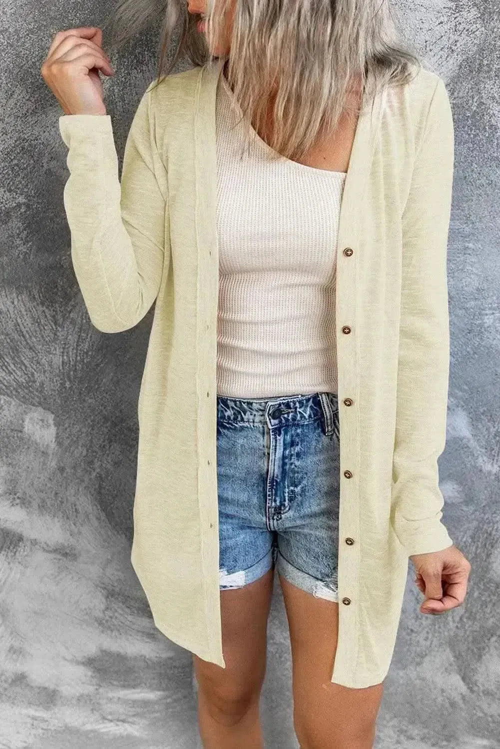 Double Take Button Down Long Sleeve Longline Cardigan - Bad Moms Club