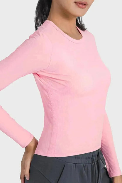 Round Neck Long Sleeve Sports Top - Bad Moms Club