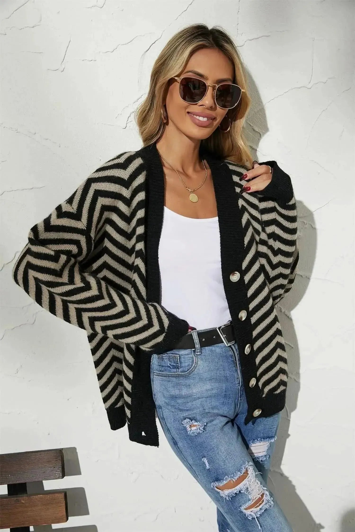 V-Neck Button-Down Cardigan - Bad Moms Club